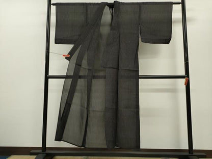 平和屋着物＊夏物 紗紬 縞 黒地 正絹 逸品 CABB2255ze