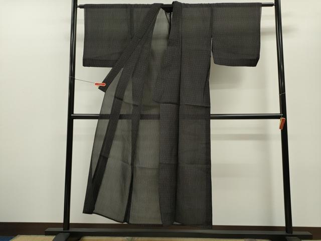 平和屋着物＊夏物 紗紬 縞 黒地 正絹 逸品 CABB2255ze