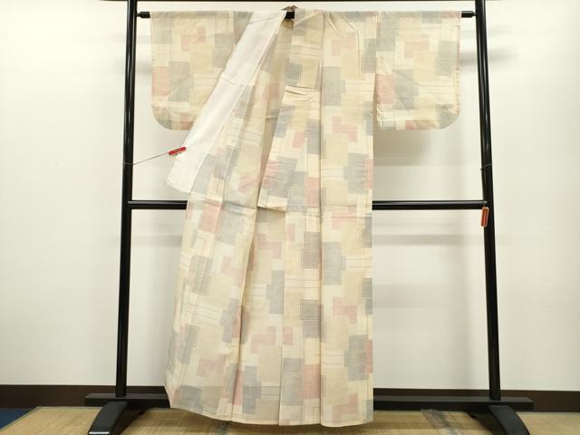 平和屋着物＊夏物 紗紬 色紙重ね文 正絹 逸品 CABB2256ze