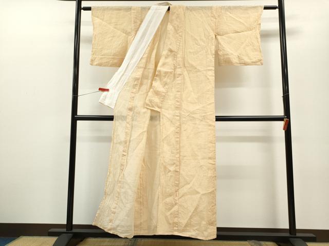 平和屋着物＊夏物　小千谷ちぢみ　色無地　雄黄色　麻　逸品　CABB2258ze 平和屋着物＊夏物 小千谷ちぢみ 色無地 雄黄色 麻 逸品 CABB2258ze