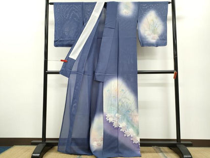 平和屋着物＊夏物 訪問着 絽 手描き 草花文 暈し染め 銀彩 正絹 逸品 未使用 CABB2259ze