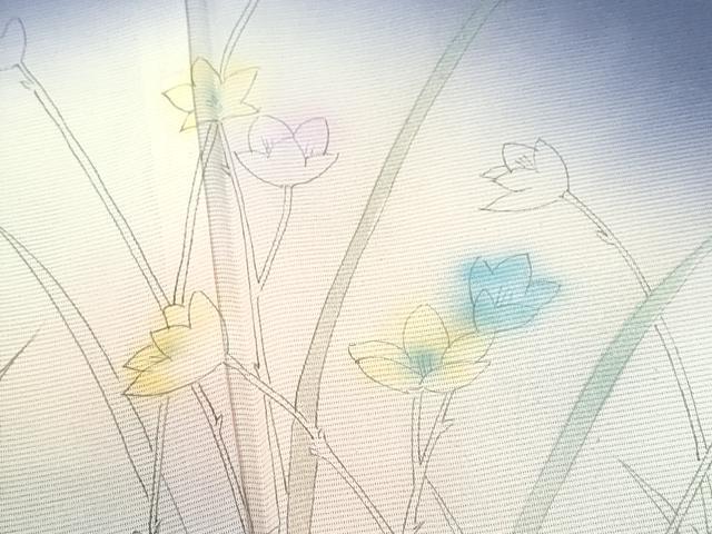 平和屋着物＊夏物 訪問着 絽 手描き 草花文 暈し染め 銀彩