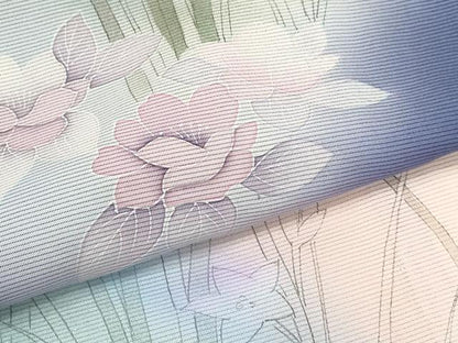 平和屋着物＊夏物 訪問着 絽 手描き 草花文 暈し染め 銀彩 正絹 逸品 未使用 CABB2259ze