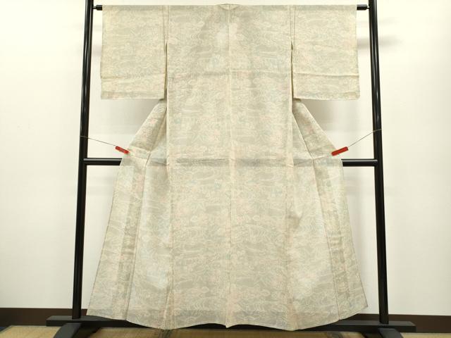 平和屋着物＊夏物 紗紬 流水草花文 正絹 逸品 CABB2262ze