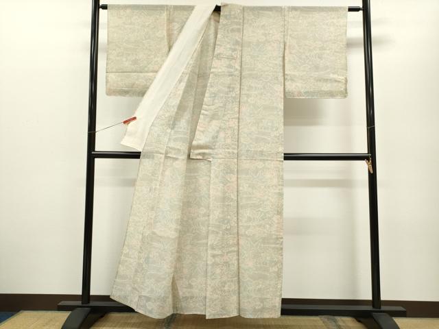平和屋着物＊夏物 紗紬 流水草花文 正絹 逸品 CABB2262ze