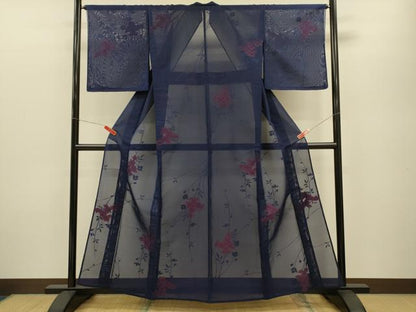 平和屋着物＊夏物 小紋 紗 枝花文 正絹 逸品 未使用 CABB2264ze
