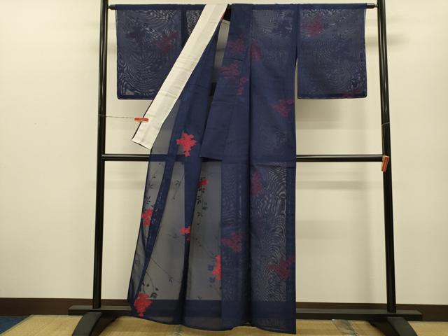 平和屋着物＊夏物 小紋 紗 枝花文 正絹 逸品 未使用 CABB2264ze
