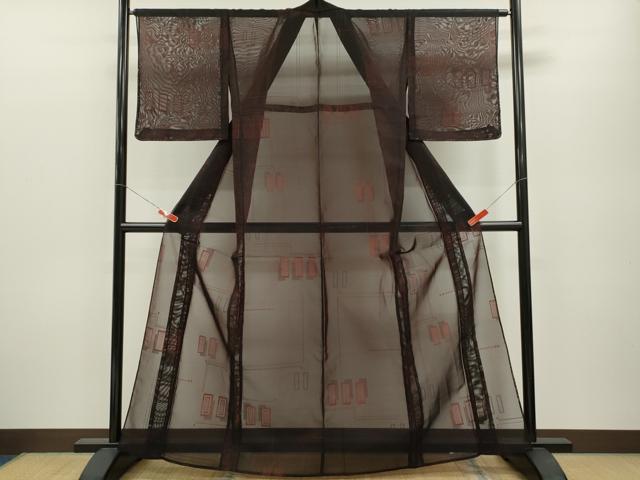 平和屋着物＊夏物　小紋　紗　幾何学模様　黒地　正絹　逸品　未使用　CABB2266ze 平和屋着物＊夏物 小紋 紗 幾何学模様 黒地 正絹 逸品 未使用 CABB2266ze