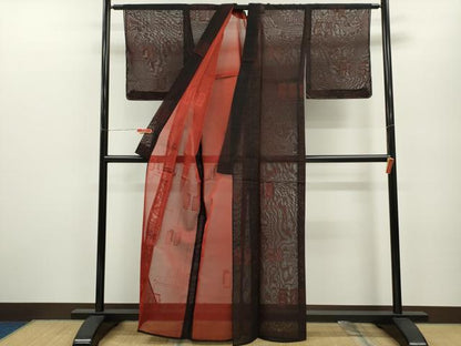 平和屋着物＊夏物 小紋 紗 幾何学模様 黒地 正絹 逸品 未使用 CABB2266ze