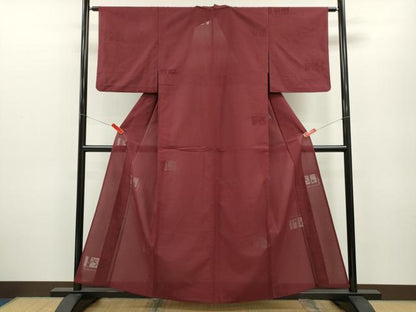 平和屋着物＊夏物 色無地 色紙重ね笹竹紋紗 葡萄色 正絹 逸品 CABB2278ze