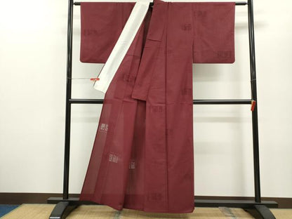 平和屋着物＊夏物 色無地 色紙重ね笹竹紋紗 葡萄色 正絹 逸品 CABB2278ze