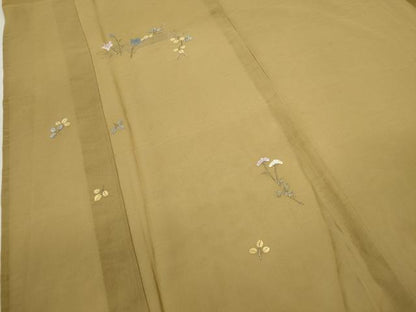 平和屋着物＊夏物 訪問着 紗紬 総刺繍 草花文 銀糸 正絹 逸品 CABB2284ze
