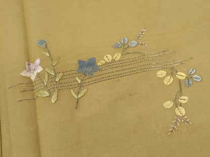 平和屋着物＊夏物 訪問着 紗紬 総刺繍 草花文 銀糸 正絹 逸品 CABB2284ze