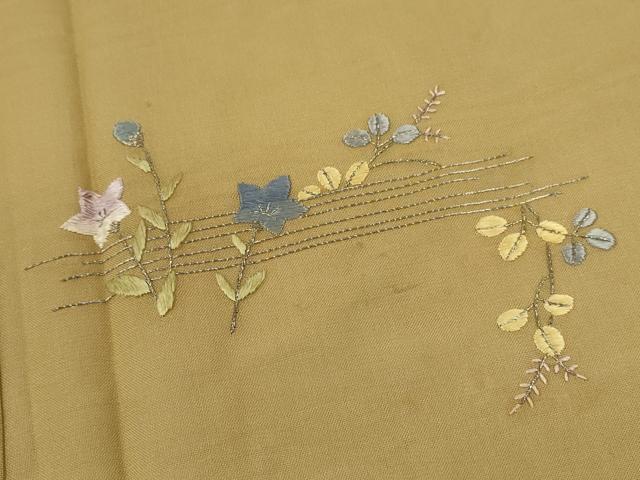 平和屋着物＊夏物 訪問着 紗紬 総刺繍 草花文 銀糸 正絹 逸品 CABB2284ze
