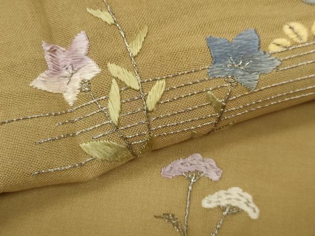平和屋着物＊夏物 訪問着 紗紬 総刺繍 草花文 銀糸 正絹 逸品 CABB2284ze