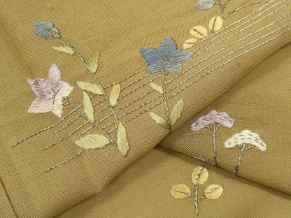 平和屋着物＊夏物 訪問着 紗紬 総刺繍 草花文 銀糸 正絹 逸品 CABB2284ze