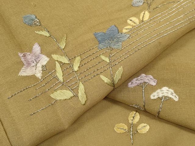 平和屋着物＊夏物 訪問着 紗紬 総刺繍 草花文 銀糸 正絹 逸品 CABB2284ze