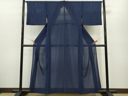 平和屋着物＊夏物 色無地 絽 濃藍色 正絹 逸品 CABB2286ze