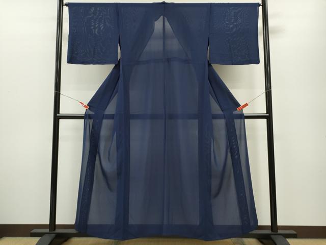 平和屋着物＊夏物 色無地 絽 濃藍色 正絹 逸品 CABB2286ze