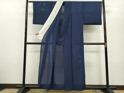 平和屋着物＊夏物 色無地 絽 濃藍色 正絹 逸品 CABB2286ze