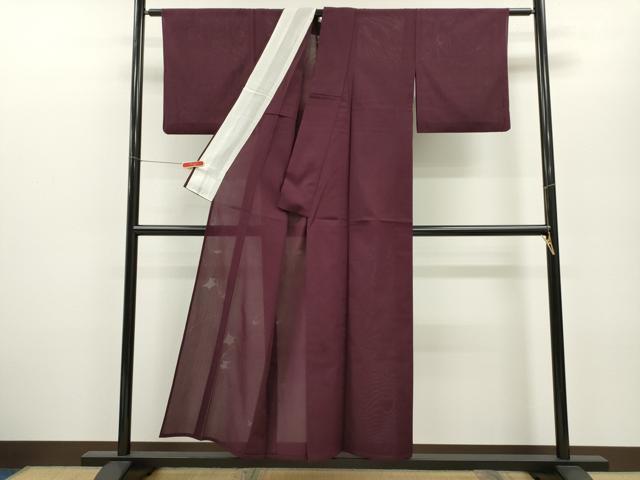 平和屋着物＊夏物　色無地　吉祥紋紗　暗紅色　正絹　逸品　CABB2288ze 平和屋着物＊夏物 色無地 吉祥紋紗 暗紅色 正絹 逸品 CABB2288ze