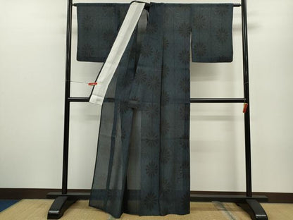 平和屋着物＊夏物 本場大島紬 夏大島 麻の葉花文 正絹 逸品 CABB2289ze