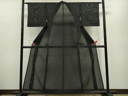 平和屋着物＊夏物 小紋 縦絽 吉祥文 黒地 正絹 逸品 CABB2290ze