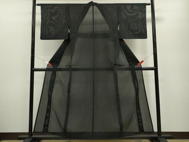 平和屋着物＊夏物 小紋 縦絽 吉祥文 黒地 正絹 逸品 CABB2290ze