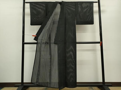 平和屋着物＊夏物 小紋 縦絽 吉祥文 黒地 正絹 逸品 CABB2290ze
