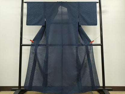 平和屋着物＊夏物 色無地 芝草紋紗 留紺色 正絹 逸品 CABB2292ze