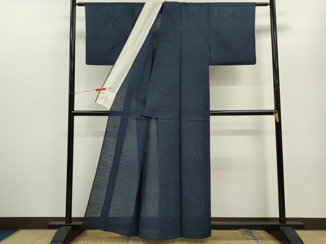 平和屋着物＊夏物 色無地 芝草紋紗 留紺色 正絹 逸品 CABB2292ze
