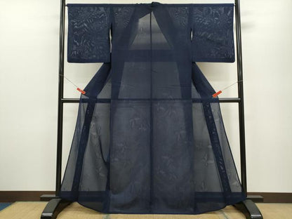 平和屋着物＊夏物 色無地 舞蝶紋絽 濃藍色 正絹 逸品 CABB2300ze