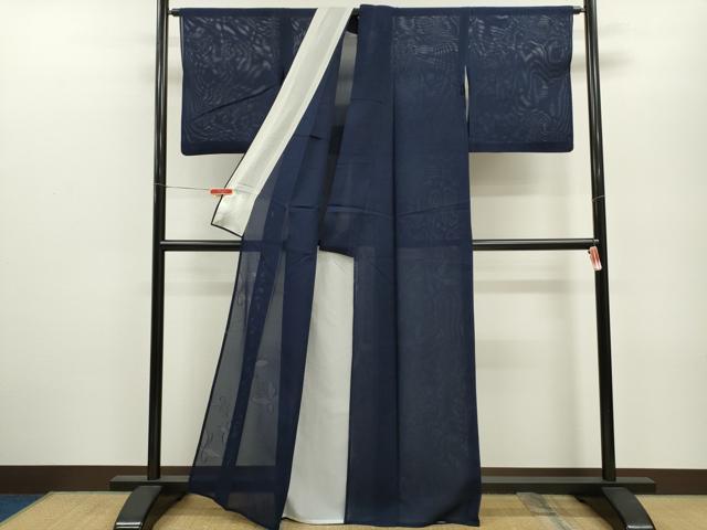 平和屋着物＊夏物 色無地 舞蝶紋絽 濃藍色 正絹 逸品 CABB2300ze