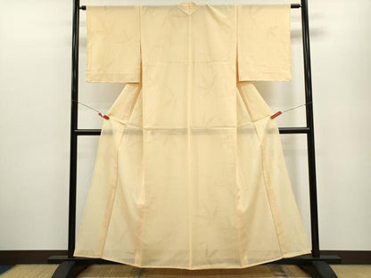 平和屋着物＊夏物 色無地 枝葉紋紗 蜂蜜色 正絹 逸品 未使用 CABB2301ze