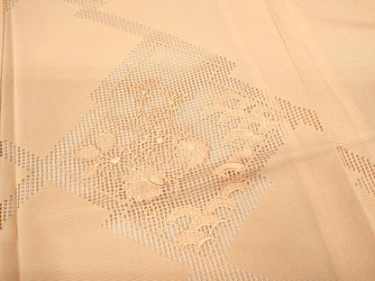 平和屋着物＊夏物 色留訪問着 色無地 絽 総刺繍 松皮菱草花文 雄黄色 正絹 逸品 CABB2303ze