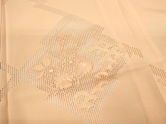 平和屋着物＊夏物 色留訪問着 色無地 絽 総刺繍 松皮菱草花文 雄黄色 正絹 逸品 CABB2303ze