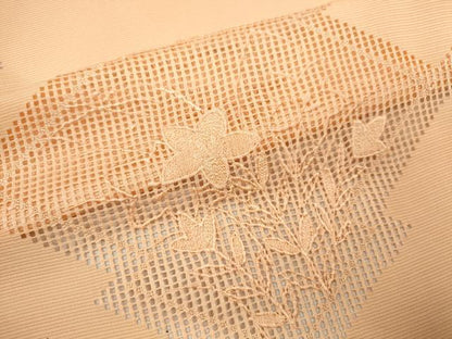 平和屋着物＊夏物 色留訪問着 色無地 絽 総刺繍 松皮菱草花文 雄黄色 正絹 逸品 CABB2303ze