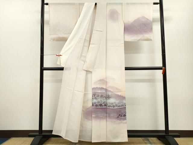 平和屋着物＊夏物　訪問着　絽　霞遠山風景文　たたき染め　正絹　逸品　未使用　CABB2312ze 平和屋着物＊夏物 訪問着 絽 霞遠山風景文 たたき染め 正絹 逸品