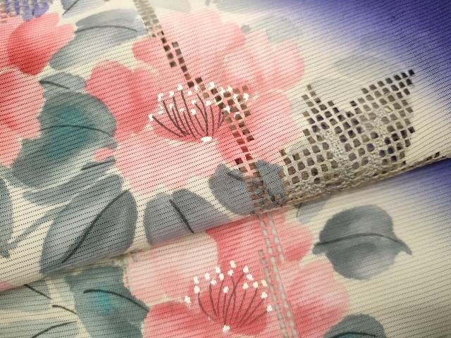 平和屋着物＊夏物 訪問着 絽 刺繍 手描き 枝花文 暈し染め 正絹 逸品 未使用 CABB2313ze