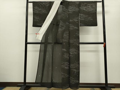 平和屋着物＊夏物 小紋 絽 松葉文 黒地 正絹 逸品 CABB2318ze