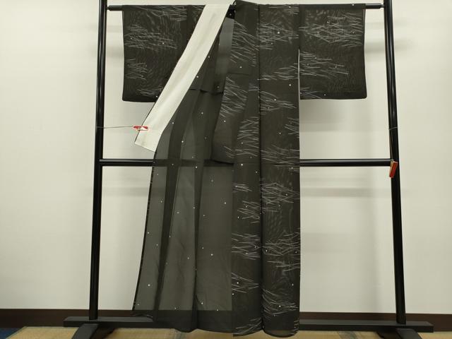 平和屋着物＊夏物 小紋 絽 松葉文 黒地 正絹 逸品 CABB2318ze