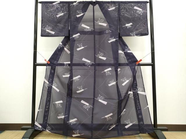 平和屋着物＊夏物 小紋 絽 扇面舞蝶花文 洗える着物 CABB2319ze
