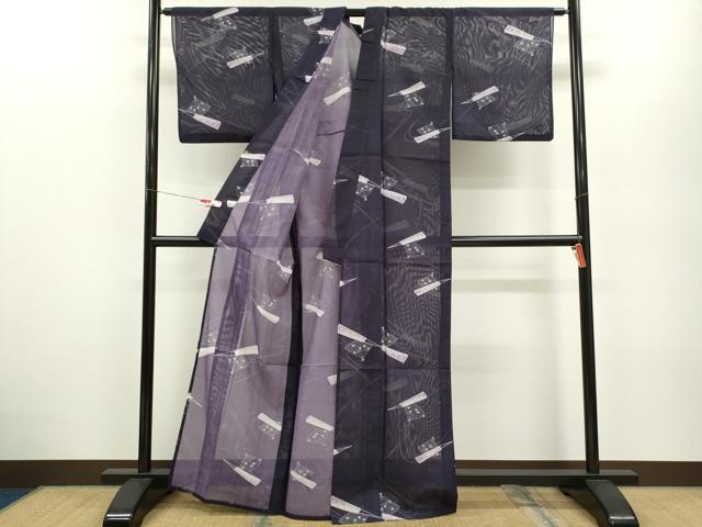 平和屋着物＊夏物　小紋　絽　扇面舞蝶花文　洗える着物　CABB2319ze 平和屋着物＊夏物 小紋 絽 扇面舞蝶花文 洗える着物 CABB2319ze