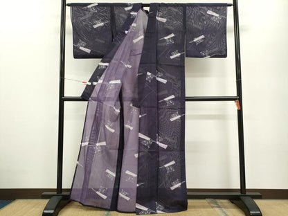 平和屋着物＊夏物 小紋 絽 扇面舞蝶花文 洗える着物 CABB2319ze