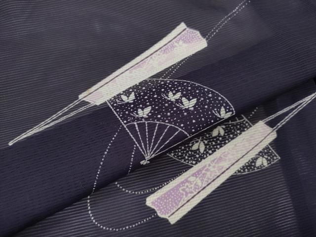 平和屋着物＊夏物 小紋 絽 扇面舞蝶花文 洗える着物 CABB2319ze