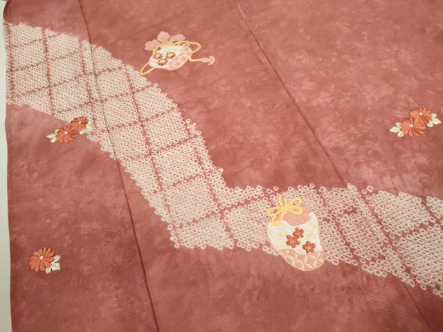 平和屋着物＊夏物　訪問着　絽　絞り　刺繍　仕覆草花文　正絹　逸品　CABB2321ze