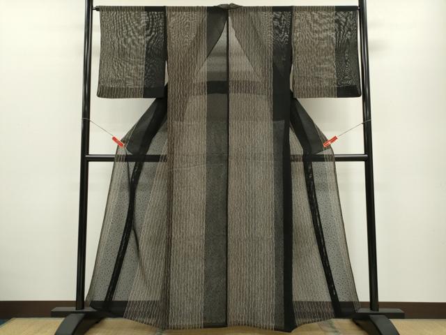 平和屋着物＊夏物 小紋 紗 縞吉祥文 黒地 正絹 逸品 CABB2323ze