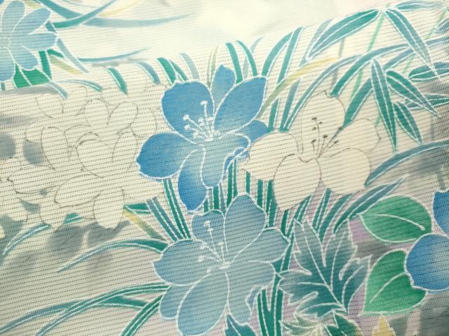 平和屋着物＊夏物 小紋 絽 草花文 暈し染め 正絹 逸品 未使用 CABB2325ze