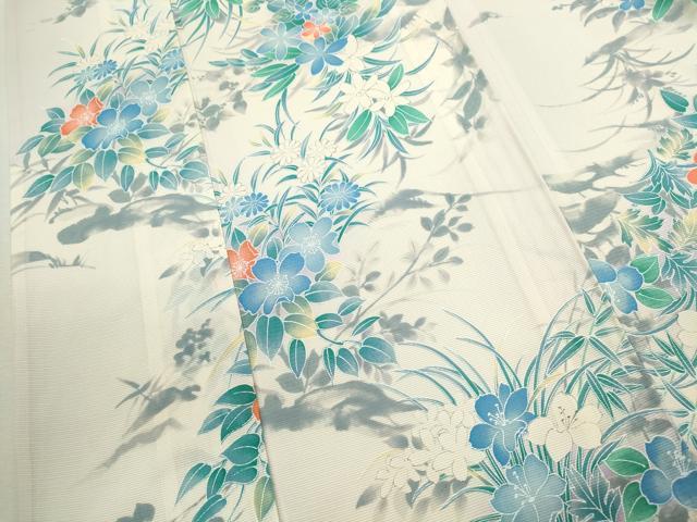 平和屋着物＊夏物 小紋 絽 草花文 暈し染め 正絹 逸品 未使用 CABB2325ze