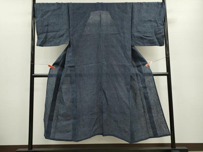 平和屋着物＊夏物 男性 中村勘三郎 小千谷ちぢみ 縞 麻 逸品 未使用 CABB2327ze